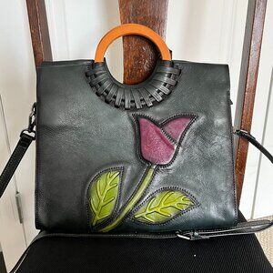 LTRO 70s style Leather Satchel with Wooden Handles